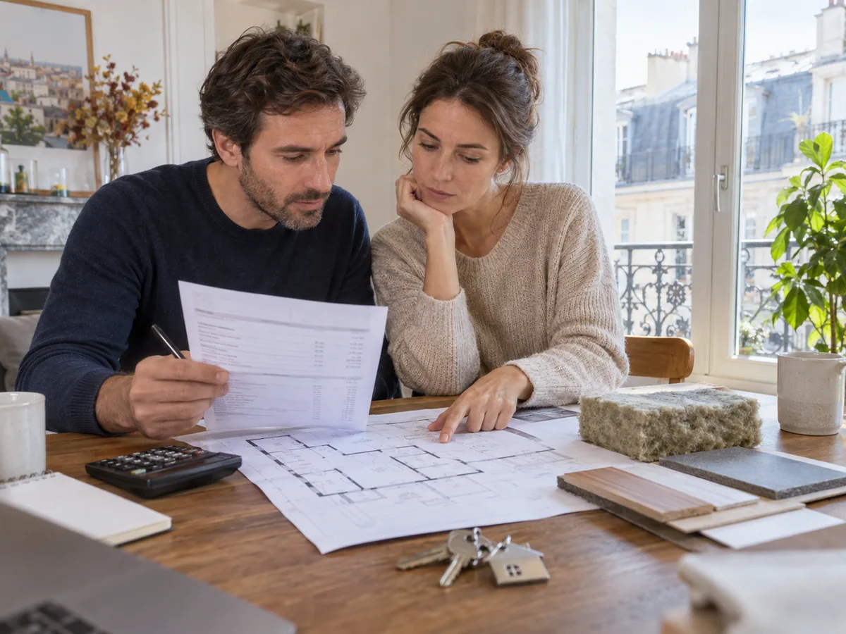 Plans du logement et échantillons de matériaux pour chiffrer une rénovation avant vente