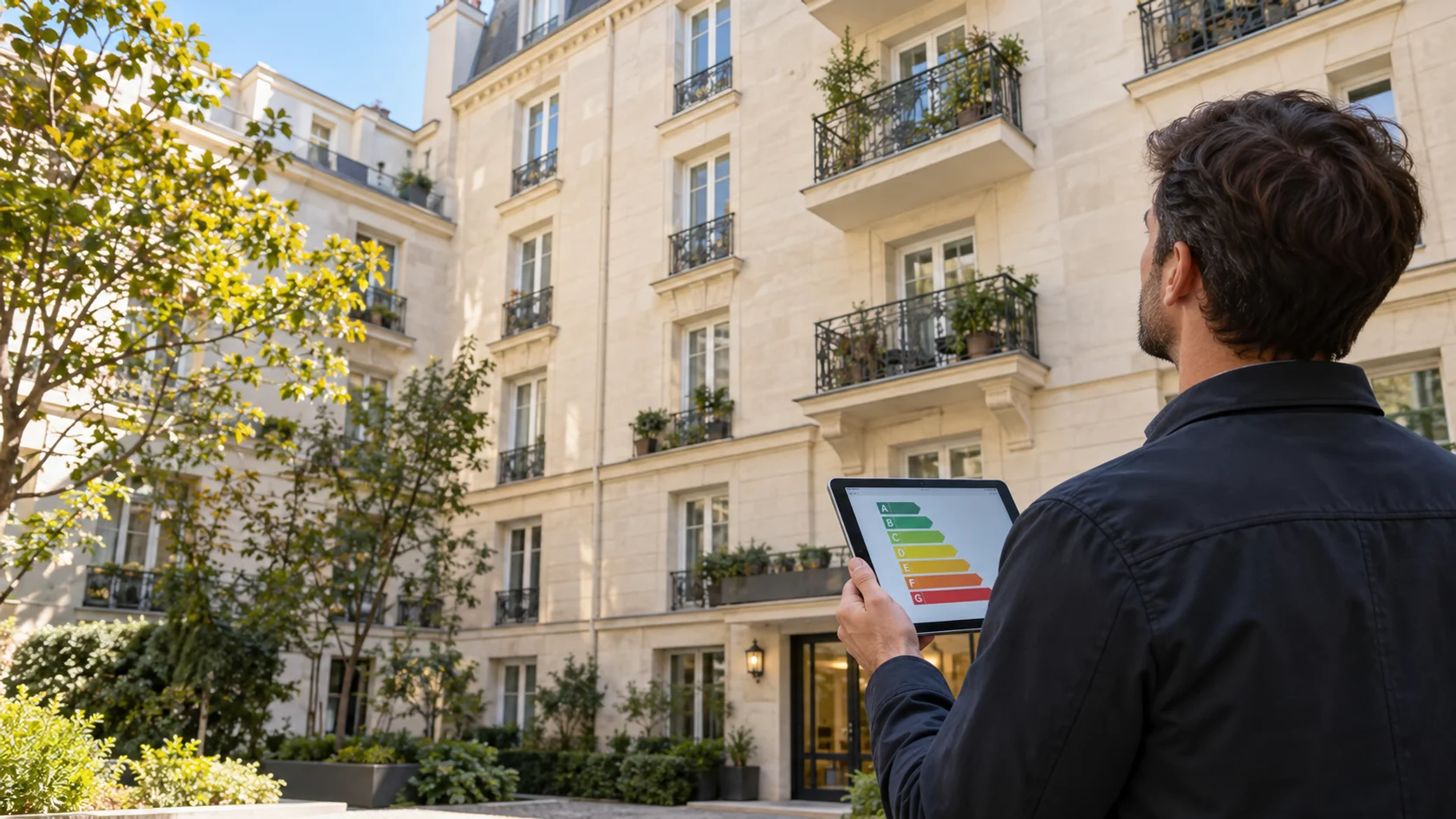 Examen énergétique d’un immeuble collectif depuis sa cour