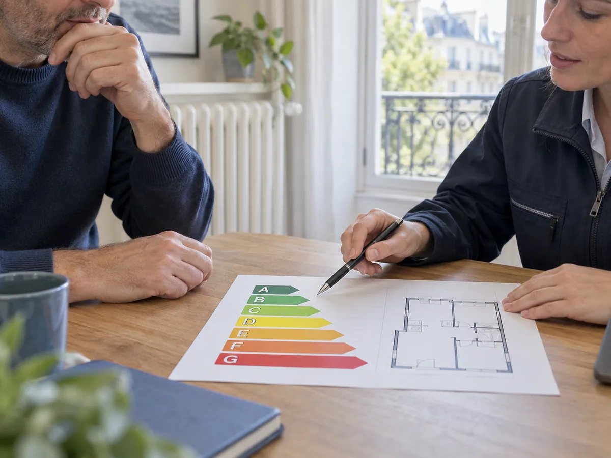 Consultation d’un rapport énergétique papier dans un logement
