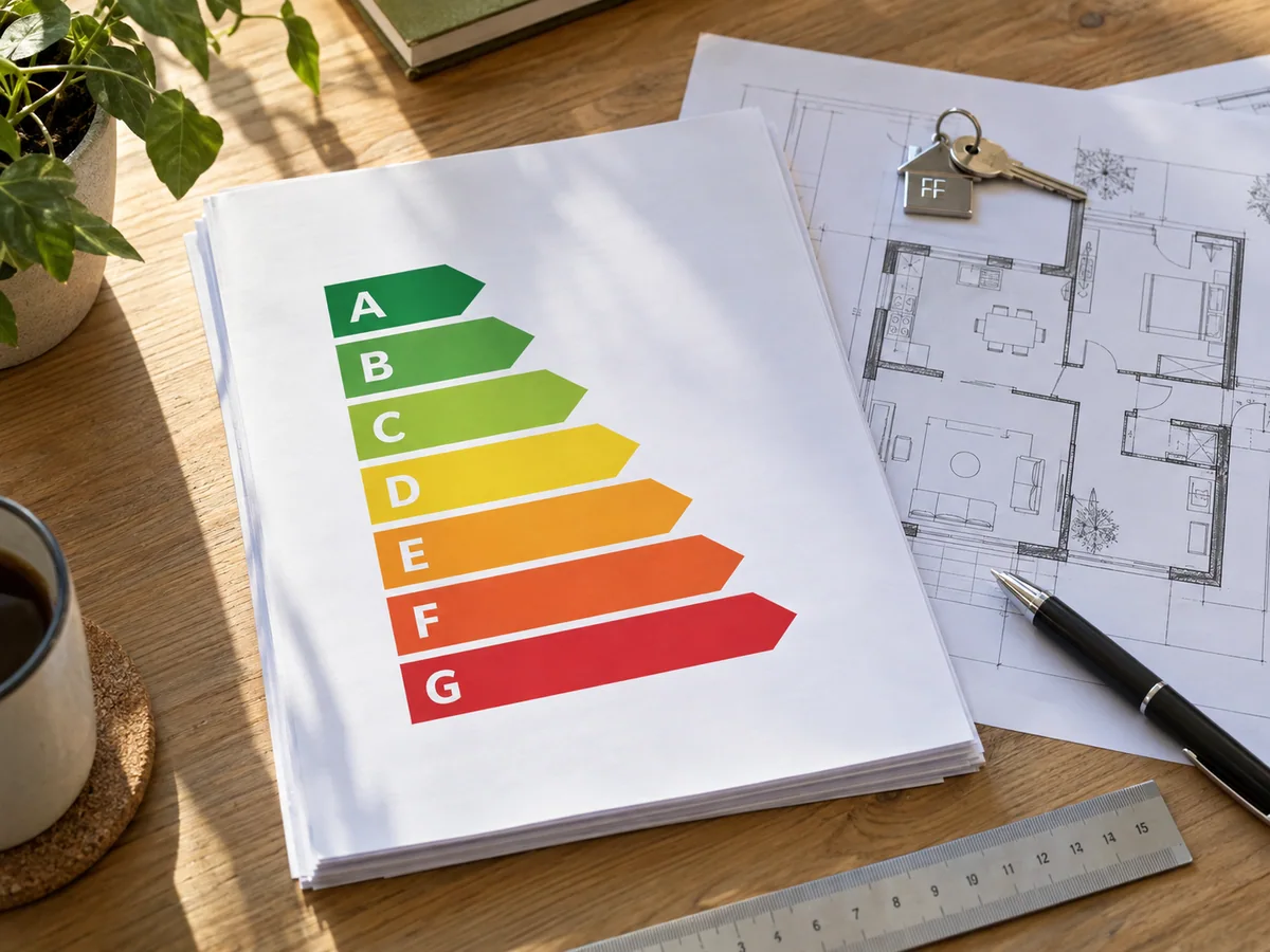 Dossier de diagnostic avec plan de logement et échelle énergétique