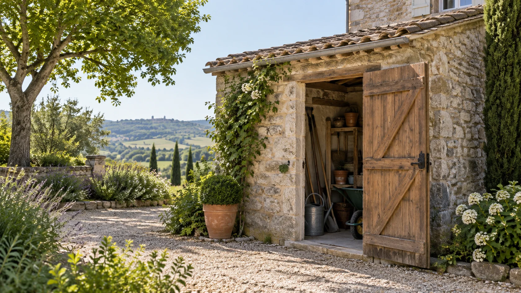 Petite dépendance indépendante non chauffée dans un jardin