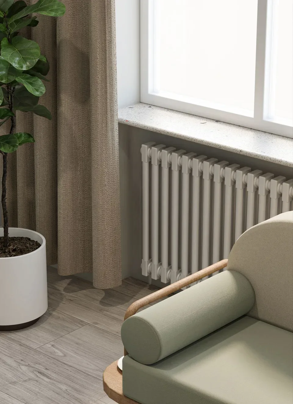 Radiateur et fenêtre dans une pièce à examiner