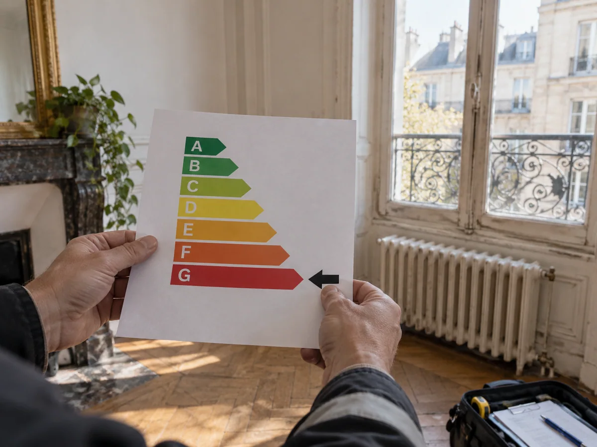 Rapport énergétique avec une échelle de A à G examinée avant une décision de travaux