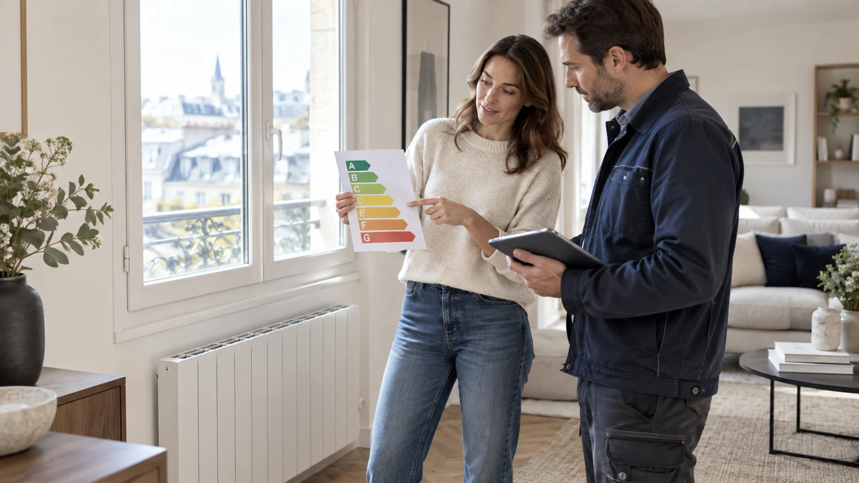 Échange autour d’un rapport énergétique près d’un radiateur électrique